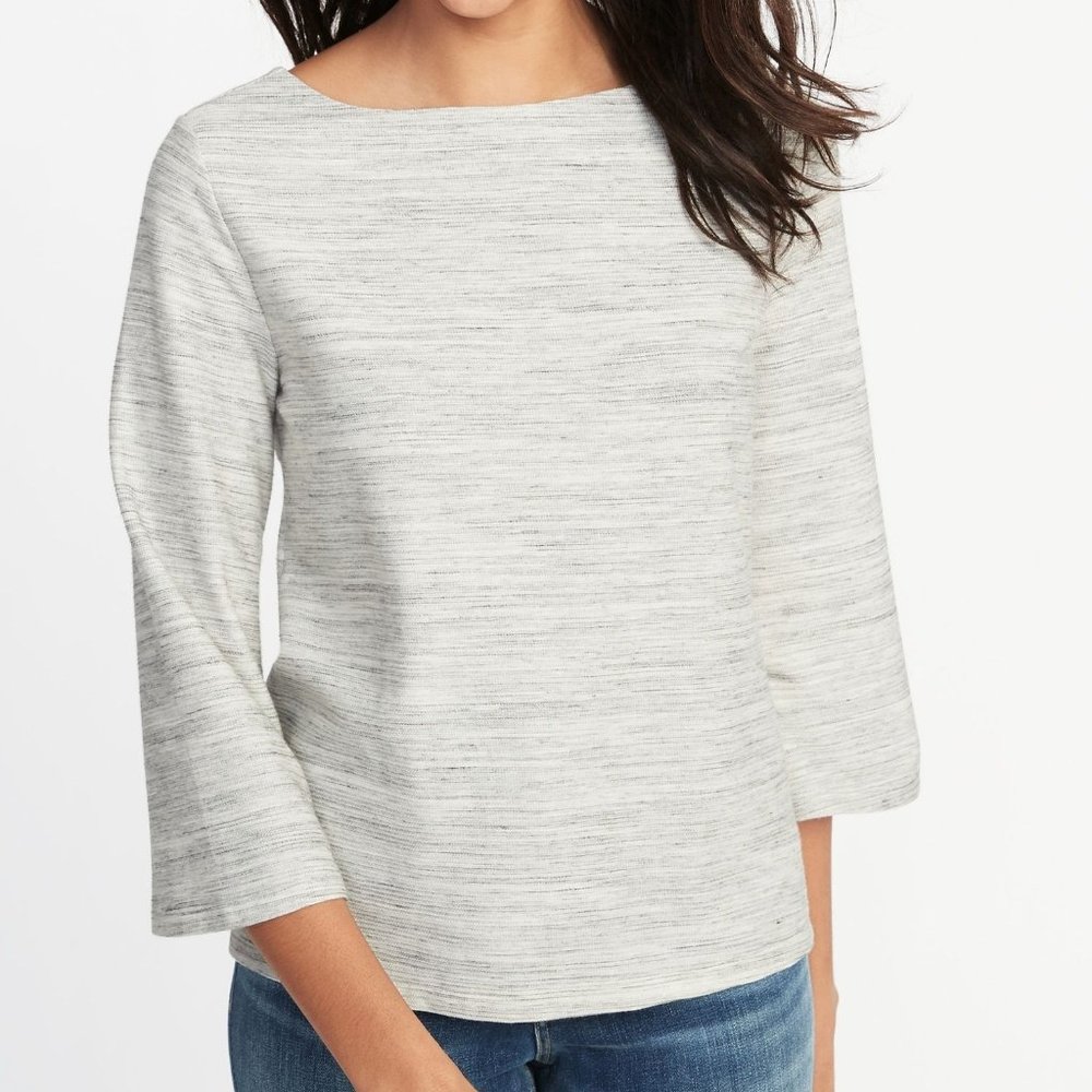 Textured Heather Grey Boatneck Top